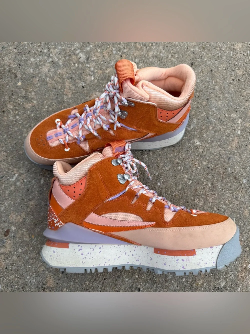 Fila Renno Multi Trekking Hi Shoes Womens 10 Orange Purple Suede Chunky Sneakers - Picture 5 of 9